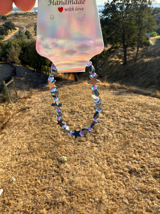 Hematite stars and purple glass beads